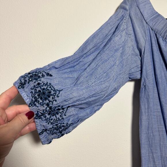 Vince Camuto Women's Off the Shoulder Eyelet Shift Dress Embroidered Hem SZ 14W - Picture 10 of 15